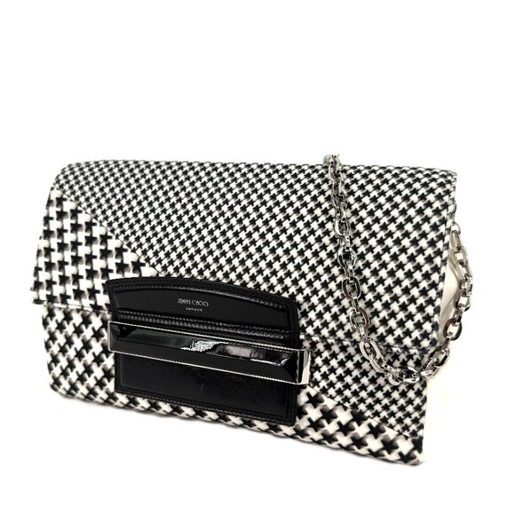 Jimmy Choo Carolina Houndstooth Oversized Clutch Latte/Blk - Picture 1 of 13